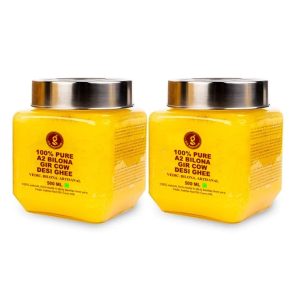 A2 Pure Desi Gir Cow Ghee Vedic Bilona Method 500 ML Combo Pack of 2