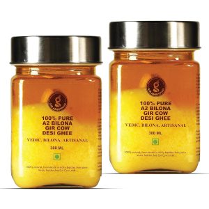 A2 Pure Desi Gir Cow Ghee Vedic Bilona Method 300 ML Combo Pack of 2